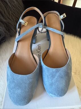 Calvin Klein Powder Blue Suede Slingback Heels